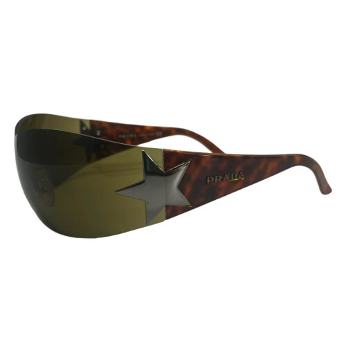 Vintage Prada Rimless Star Shield Sunglasses in Tortoiseshell Brown / Silver | NITRYL
