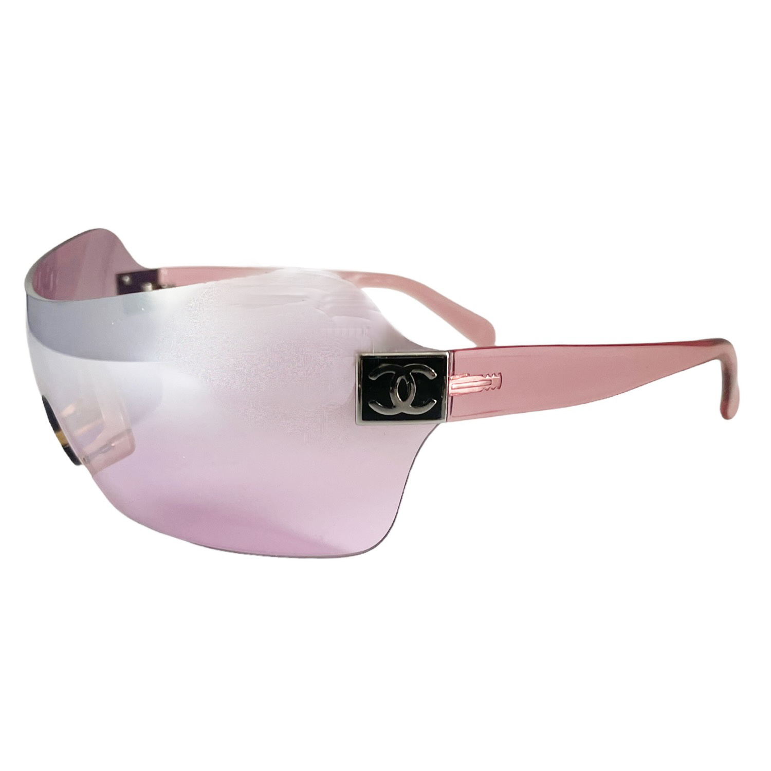 Chanel Rimless Logo Shield Sunglasses in Pink Nitryl