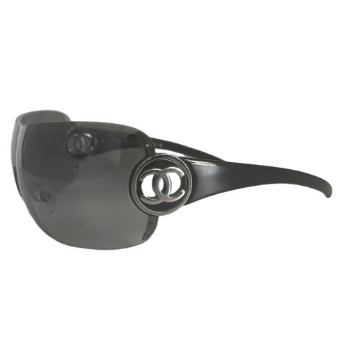 Vintage Chanel Rimless Wraparound Shield Sunglasses in Black / Silver | NITRYL