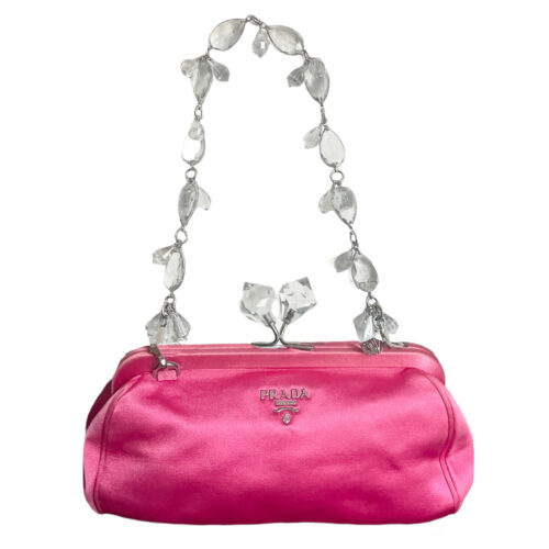 Vintage Prada Satin Crystal Kiss Clutch Shoulder Bag in Pink | NITRYL