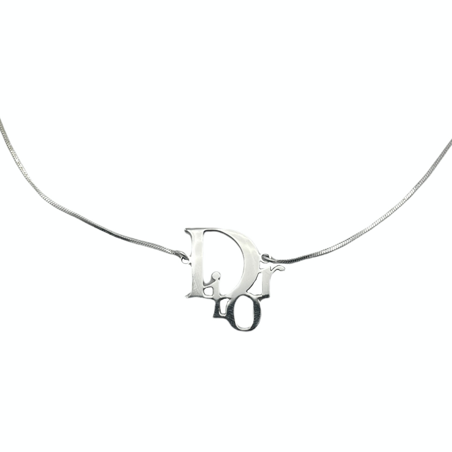 Vintage Dior Logo Monogram Choker Necklace in Silver | NITRYL