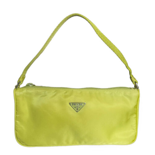 Vintage Prada Nylon Baguette Shoulder Bag in Lime Green | NITRYL