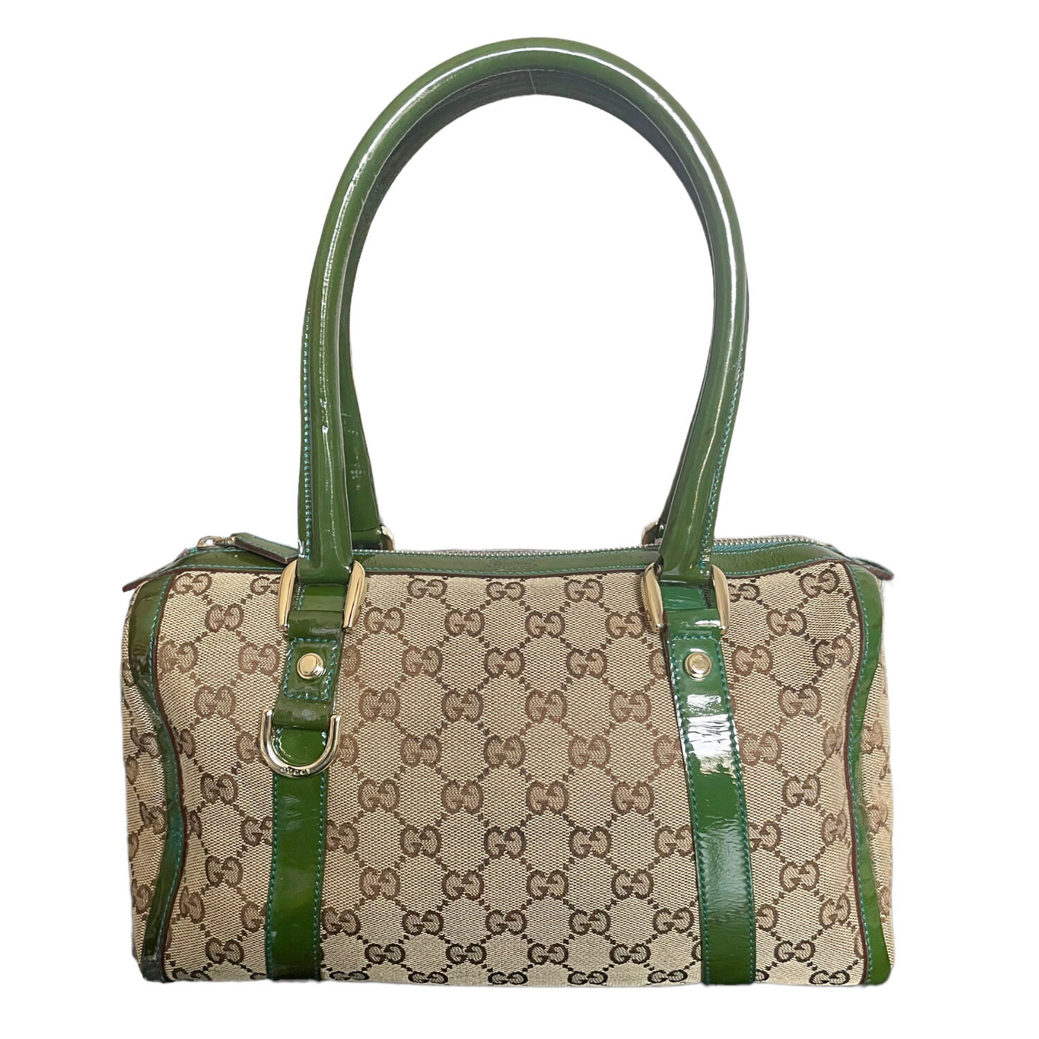 Vintage Gucci Monogram Shoulder Boston Bag in Beige / Green | NITRYL