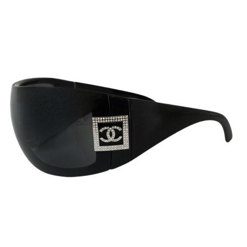 Vintage Chanel Diamante Logo Ski Shield Sunglasses in Black | NITRYL