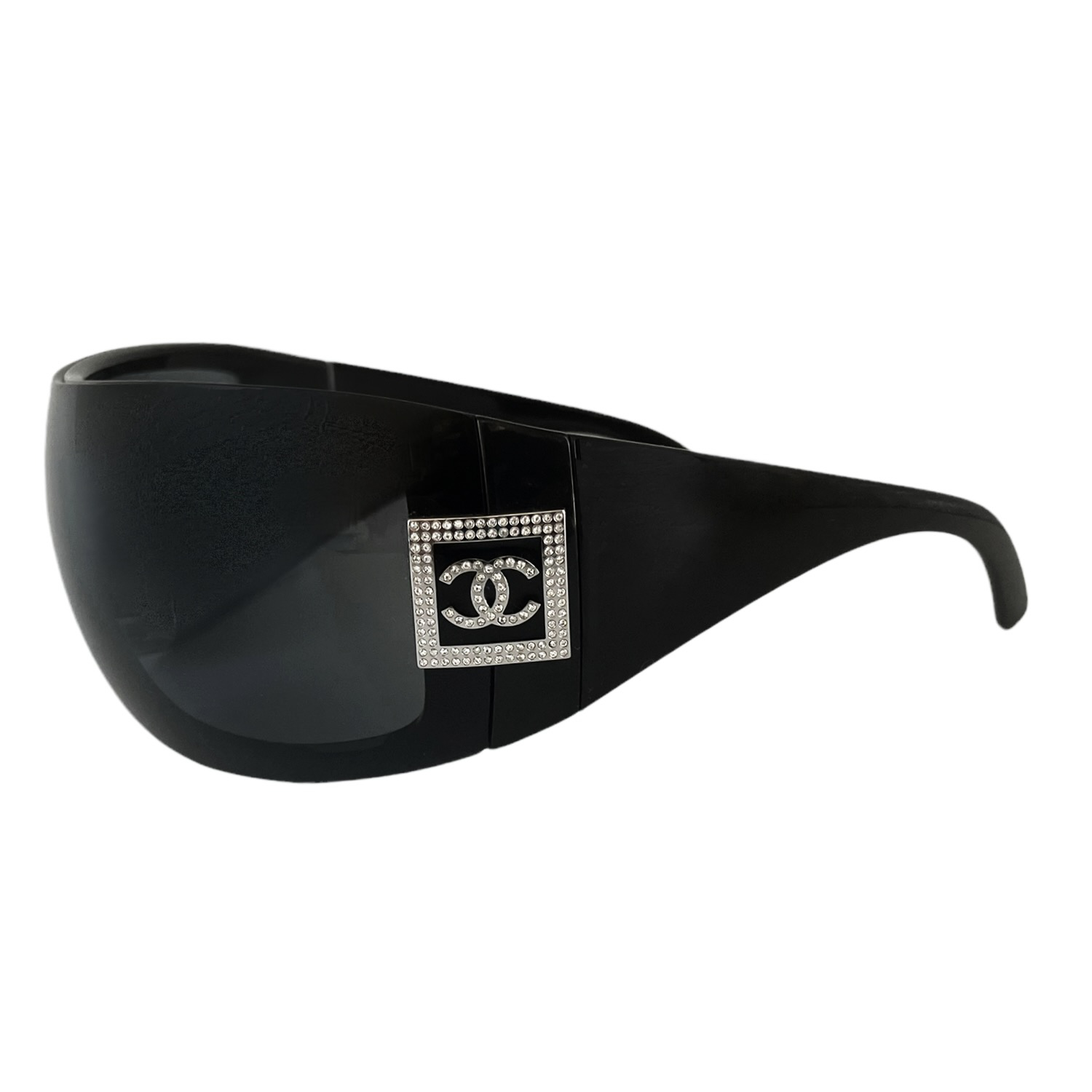 Chanel Diamante Logo Ski Shield Sunglasses in Black Nitryl
