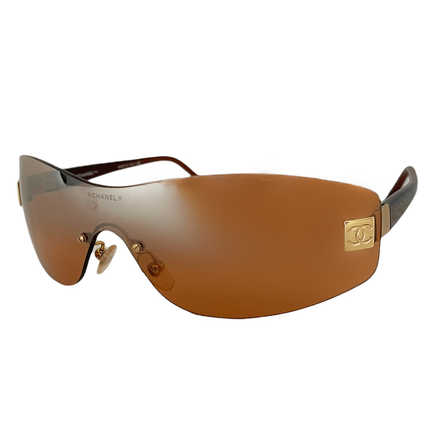 Chanel Rimless Shield Visor Sunglasses in Orange / Tan Nitryl
