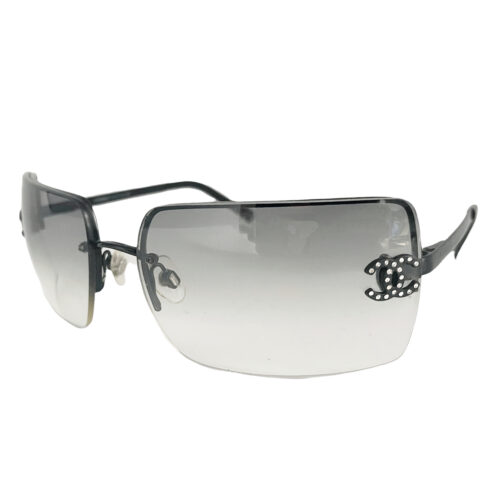 Vintage Chanel Diamante Rimless Ombre Sunglasses in Grey / Black | NITRYL