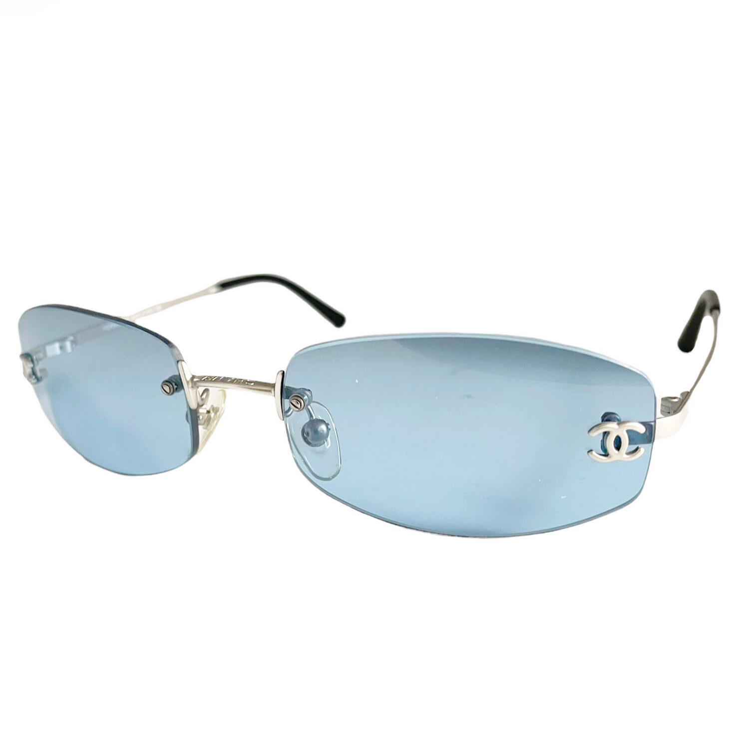 Chanel Rimless Tinted Sunglasses in Blue / Silver
