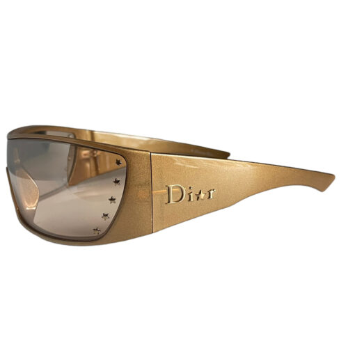 Vintage Dior Star Logo Chunky Shield Sunglasses in Gold | NITRYL