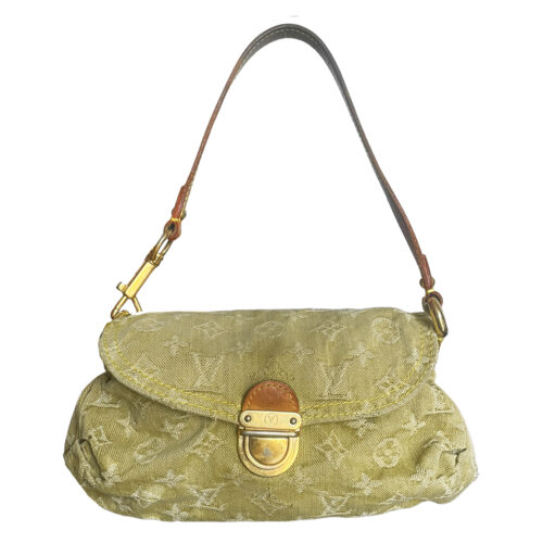 Vintage Louis Vuitton Monogram Denim Pleaty Shoulder Bag in Khaki Green | NITRYL
