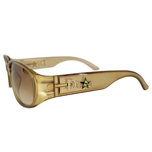 Vintage Dior Crystal Star Logo Sunglasses in Beige / Gold | NITRYL