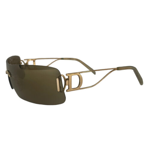 Vintage Dior Rimless Shield Sunglasses in Khaki / Brown / Gold | NITRYL