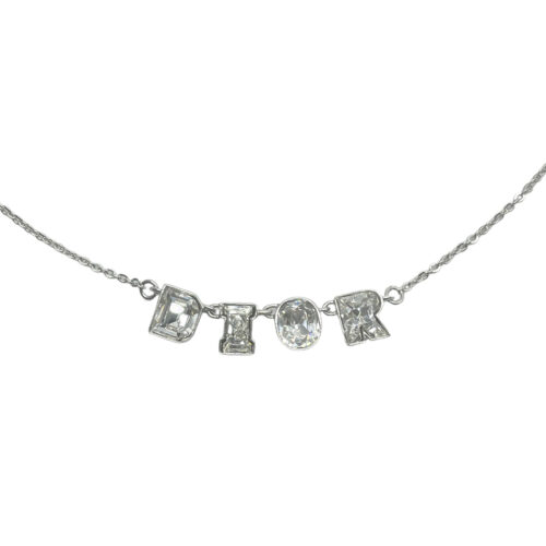 Vintage Dior Crystal Spellout Necklace in Silver | NITRYL