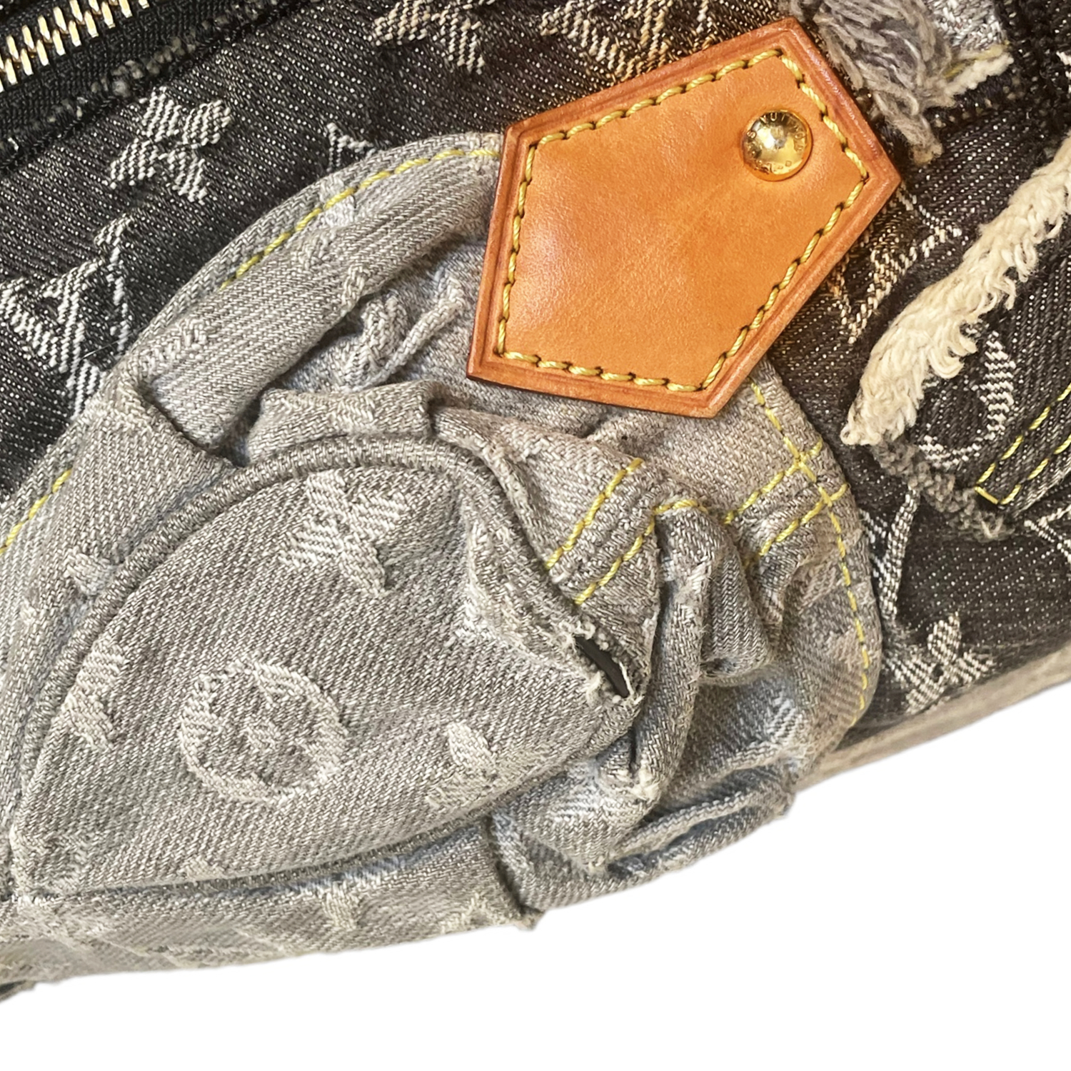 Louis Vuitton Grey Monogram Denim Patchwork Speedy 30 Gold