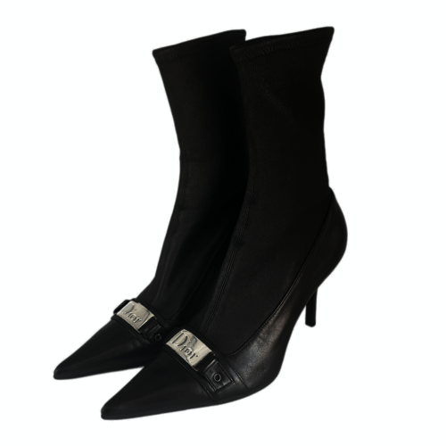 Vintage Dior Logo Leather Sock Boots in Black | NITRYL