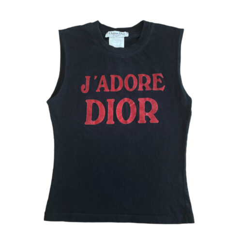 Vintage Dior 'J'Adore Dior' Spellout Tank Vest Top in Black / Red UK 12 | NITRYL