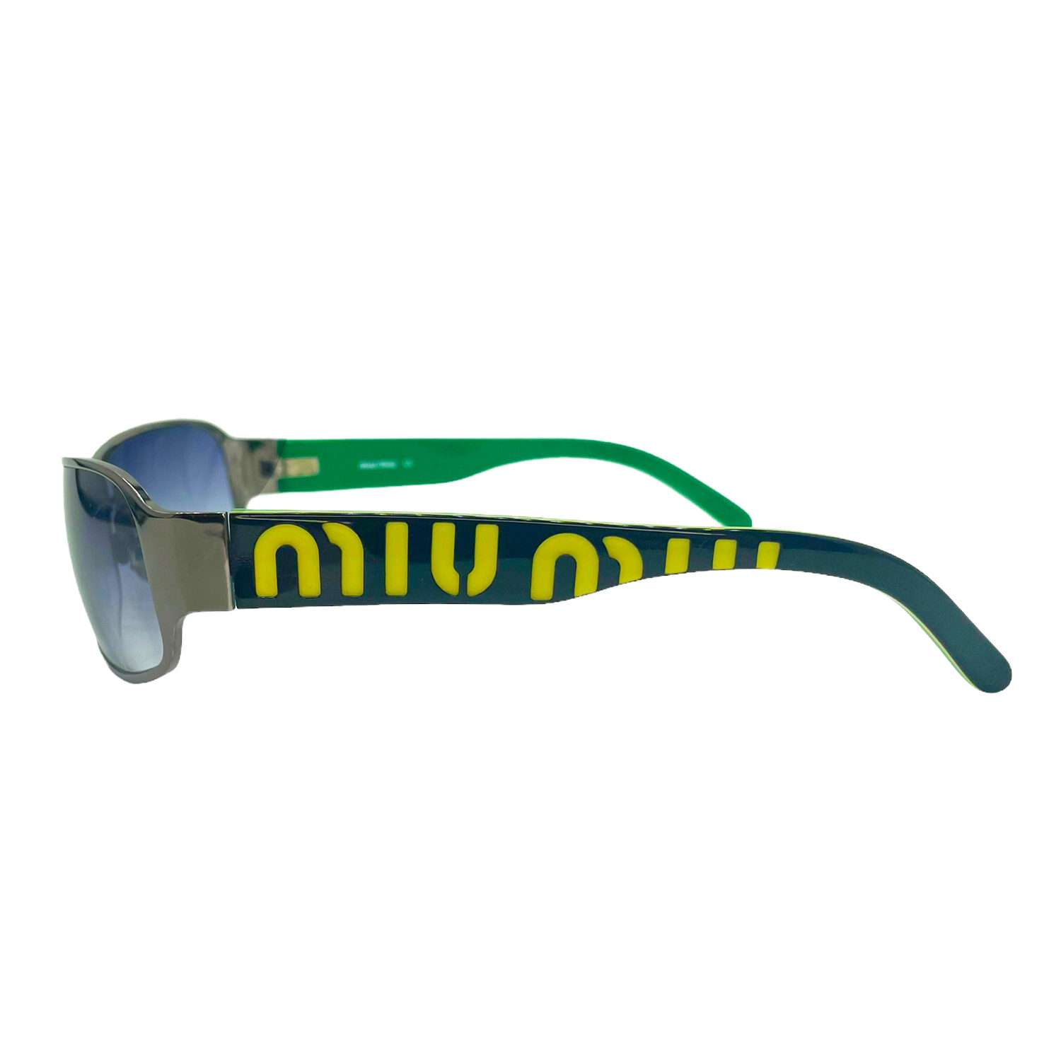 Vintage Miu Miu Logo Visor Sunglasses in Green / Yellow | NITRYL