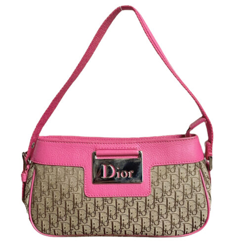 Vintage Dior Monogram Mini Shoulder Bag in Beige / Pink | NITRYL