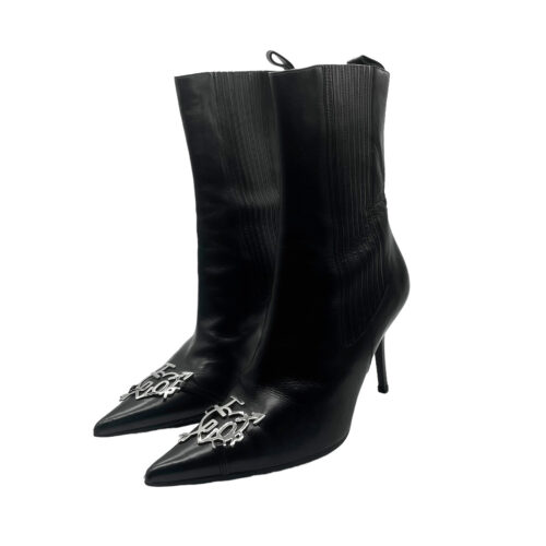 Vintage Dior 'I Love Dior' Leather Heeled Boots in Black UK 6 | NITRYL