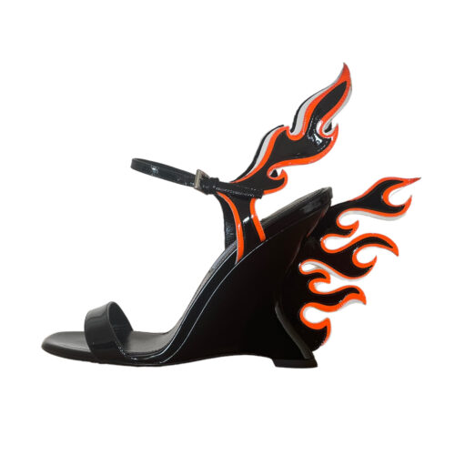 Prada Flame Wedge Heels in Black / Orange UK 4 | NITRYL