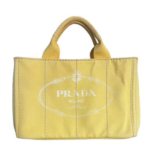 Vintage Prada Logo Mini Canapa Tote in Yellow | NITRYL