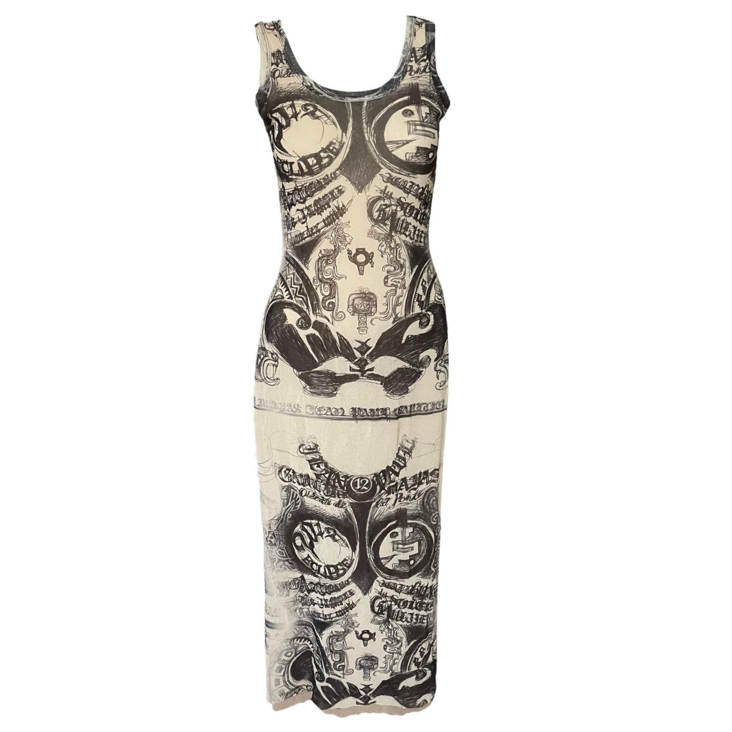 Vintage Jean Paul Gaultier Mesh Tattoo Skeleton Dress Size L | NITRYL