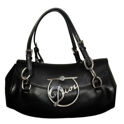 Vintage Dior Leather Cursive Shoulder Bag in Black | NITRYL