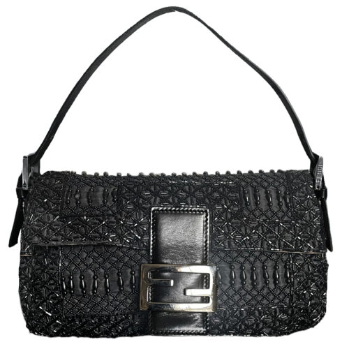 Vintage Fendi Beaded Shoulder Baguette Bag in Black | NITRYL