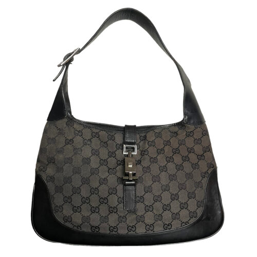 Vintage Gucci Monogram Jackie Shoulder Bag in Black / Brown | NITRYL