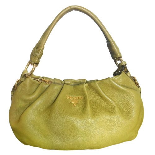 Vintage Prada Leather Shoulder Bag in Olive Green / Gold | NITRYL