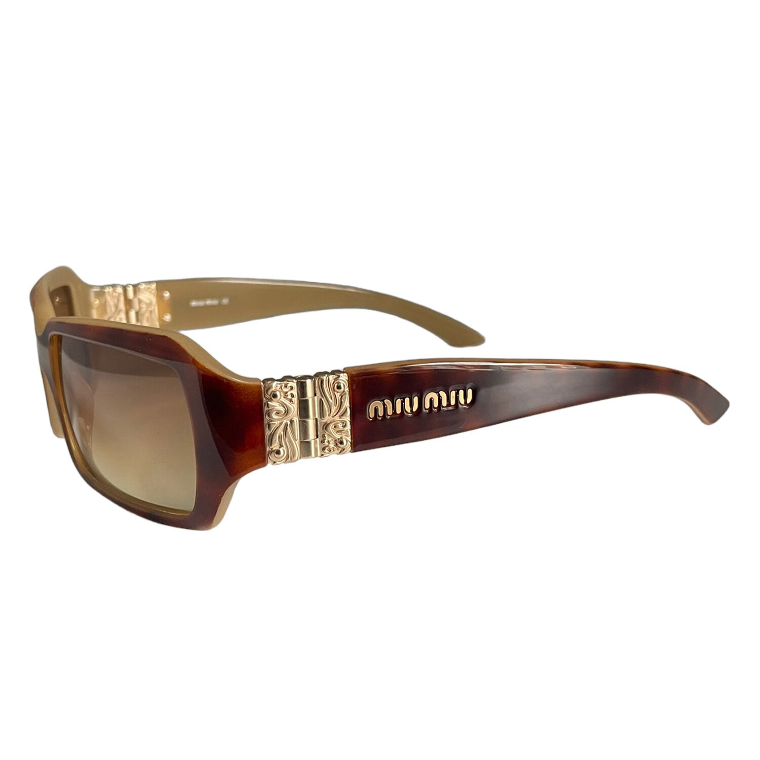 Vintage Miu Miu Logo Sunglasses in Brown / Gold | NITRYL