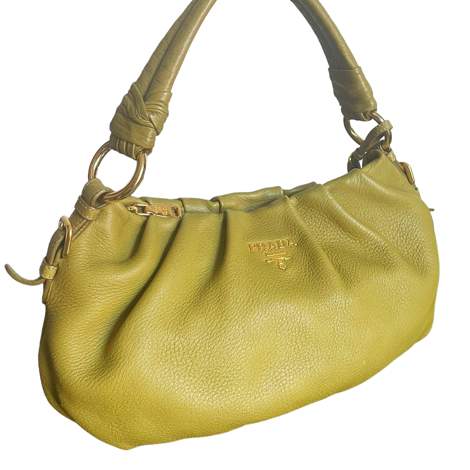 Prada Leather Shoulder Bag in Olive Green / Gold Nitryl
