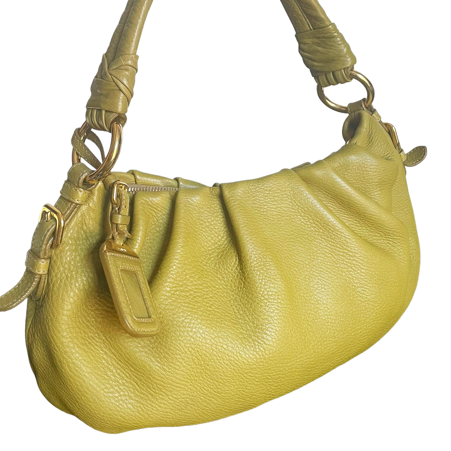 Prada Leather Shoulder Bag in Olive Green / Gold Nitryl