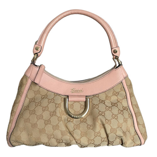 Vintage Gucci Monogram Hobo Shoulder Bag in Beige / Baby Pink | NITRYL