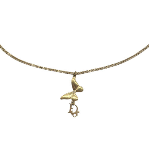 Vintage Dior Butterfly Logo Necklace in Gold | NITRYL