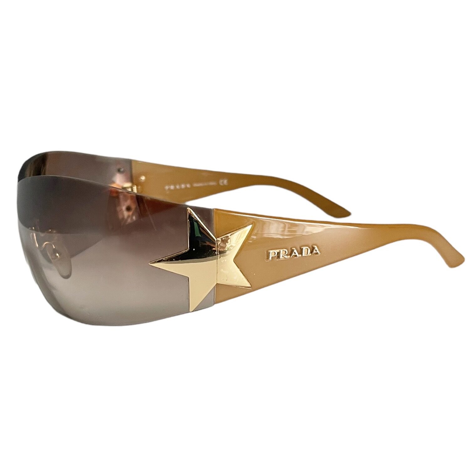 Vintage Prada Star Shield Wraparound Sunglasses in Gold | NITRYL