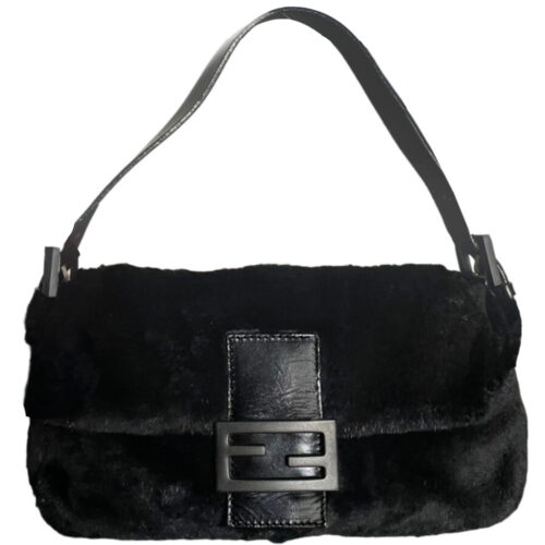 Vintage Fendi Fur Shoulder Baguette Bag in Black | NITRYL