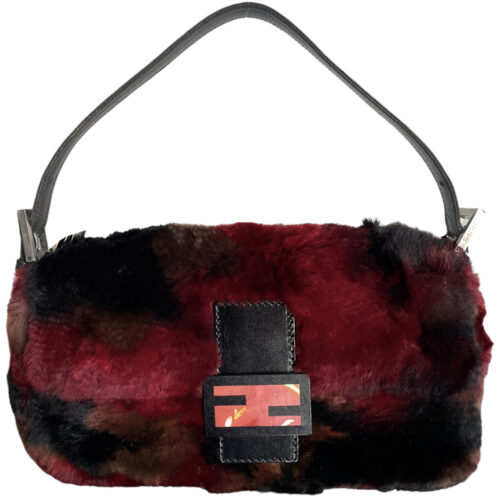 Vintage Fendi Tie Dye Fur Baguette Shoulder Bag in Red / Black | NITRYL