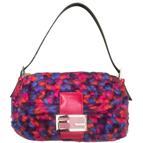 Vintage Fendi Knitted Shoulder Baguette Bag in Pink / Blue | NITRYL