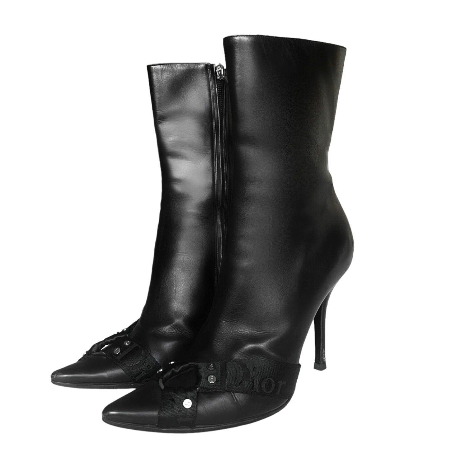 Vintage Dior Tape Logo Leather Boots in Black UK 4.5 | NITRYL