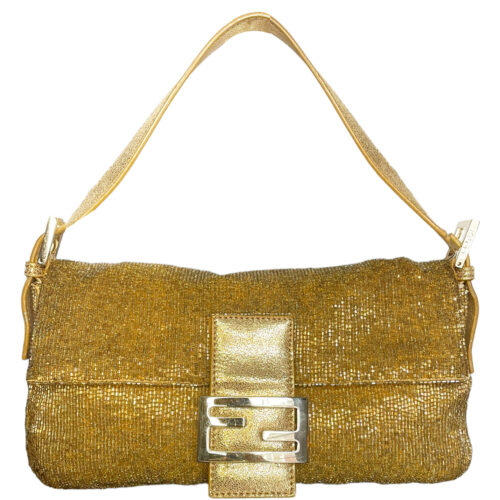 Vintage Fendi Beaded Shoulder Baguette Bag in Gold | NITRYL