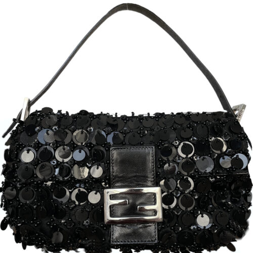 Vintage Fendi Sequin Shoulder Baguette Bag in Black | NITRYL