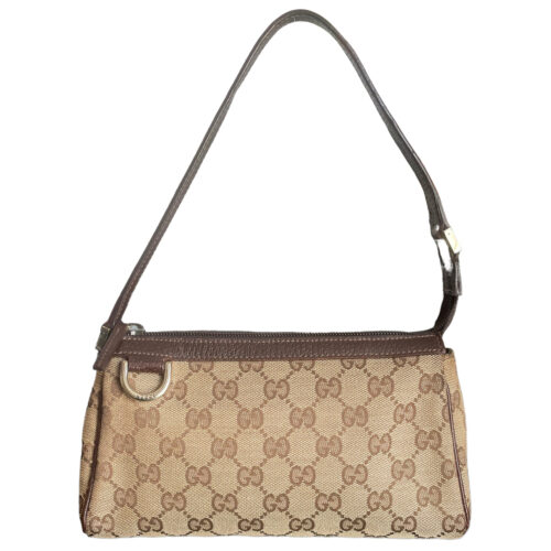 Vintage Gucci Monogram Mini Pochette Shoulder Bag in Beige / Brown | NITRYL