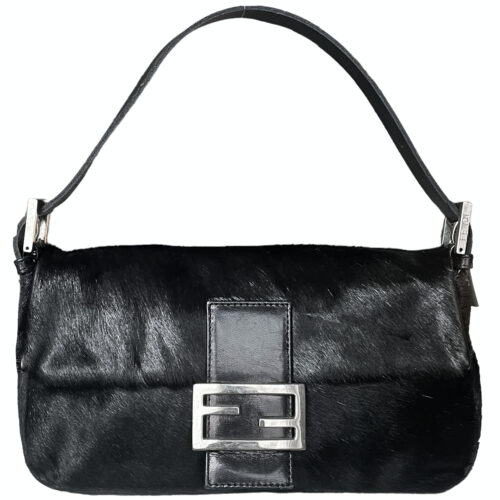 Vintage Fendi Ponyskin-style Calfskin Shoulder Baguette Bag in Black | NITRYL