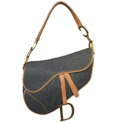 Vintage Dior Denim Saddle Shoulder Bag in Blue / Tan | NITRYL