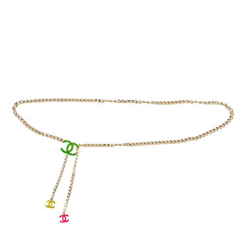 Vintage Chanel Enamel CC Chain Belt in Gold / Pink / Green / Yellow | NITRYL