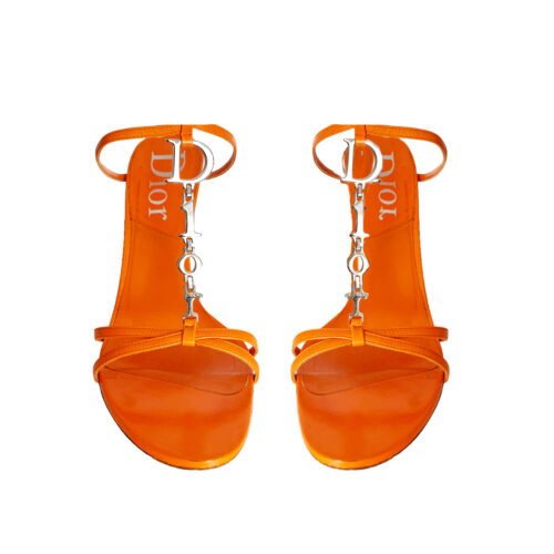 Vintage Dior Spellout Logo Heels in Orange / Silver | NITRYL