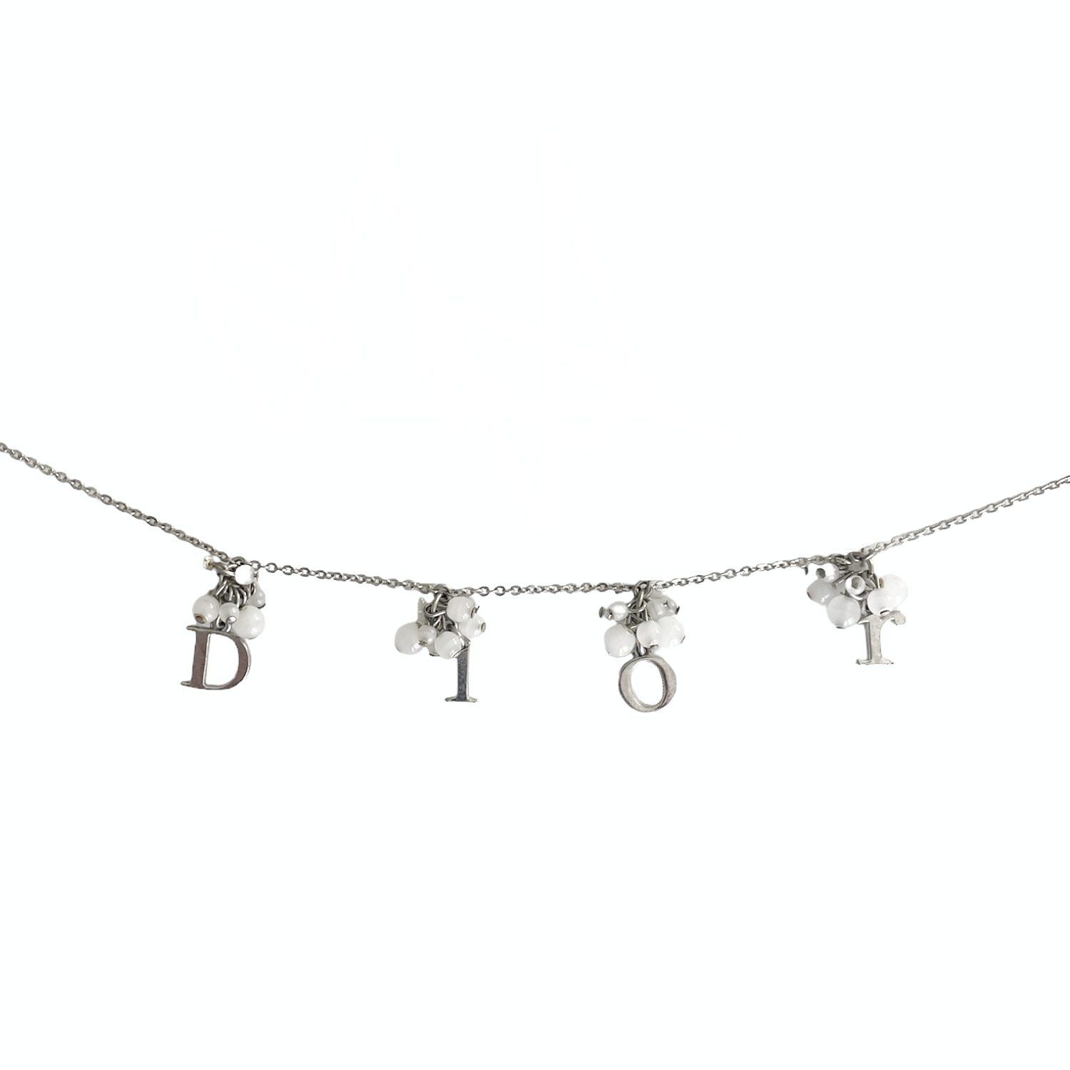 Vintage Dior Logo Beaded Necklace in Silver | NITRYL