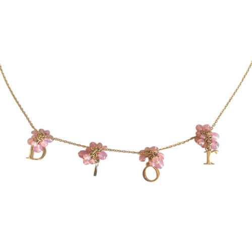 Vintage Dior Logo Beaded Necklace in Gold / Pink | NITRYL