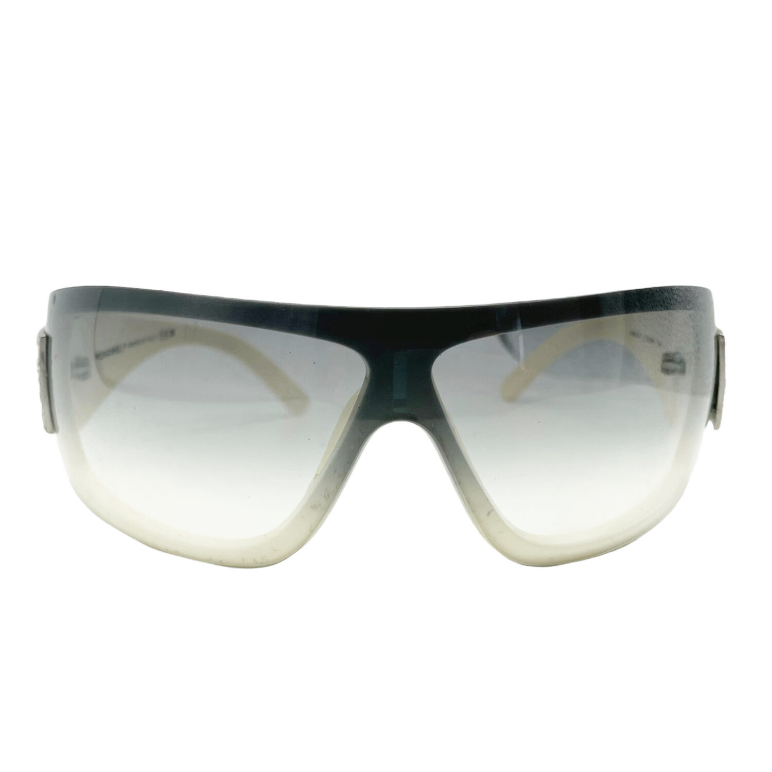 Chanel Diamante Shield Sunglasses in White / Grey Ombre